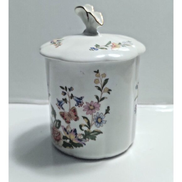 Aynsley Vintage Bone China Cottage Garden - Lidded Jam Pot Butterfly Handle 5" - Picture 1 of 14
